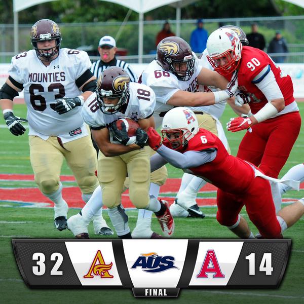 Mounties Top Acadia 32-14 and Move Into Tie for 1st Place