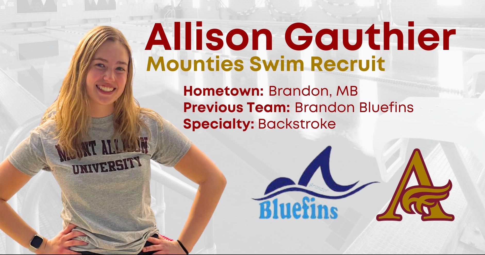 Allison Gauthier Joins Mounties Women's Swim Team