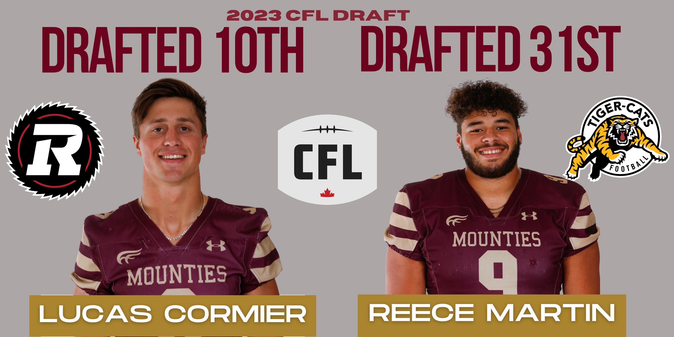Football Mounties Lucas Cormier and Reece Martin selected in 2023 CFL Draft
